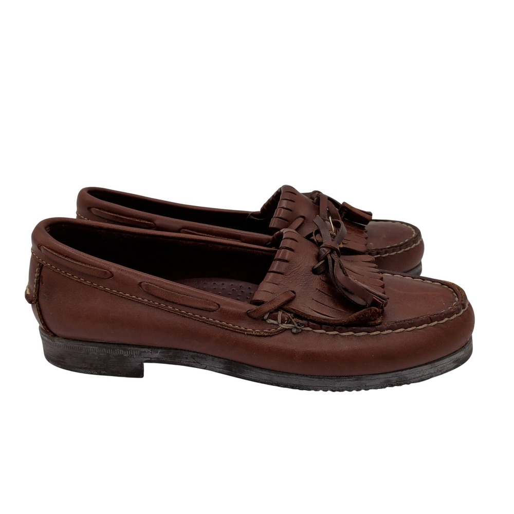 Dexter Vintage Brown Leather Kiltie Tassel Loafers Made in USA Womens 6 M